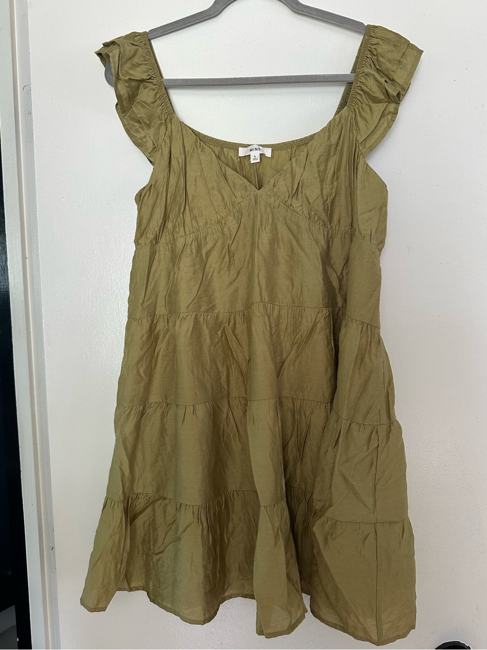 MINE Olive Green Tiered V-Neck Dress